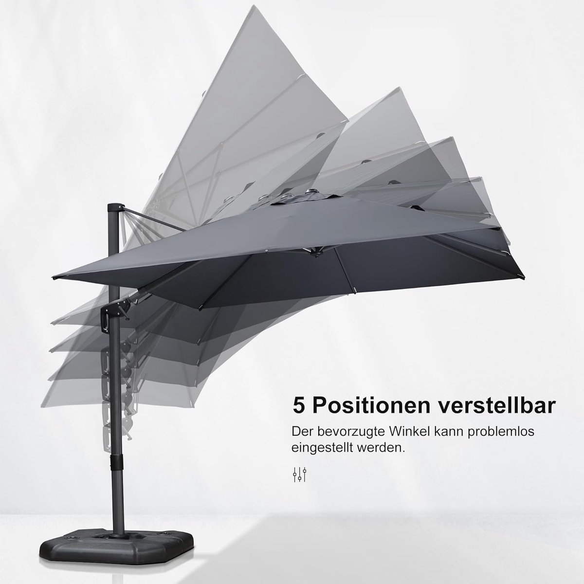 Zweefparasol 300x300 cm 360° Draaibaar Kantelbaar met Voet en Zwengel - UV50+ Waterafstotend Aluminium Tuinparasol Lichtgrijs - Laura (9508912646367)