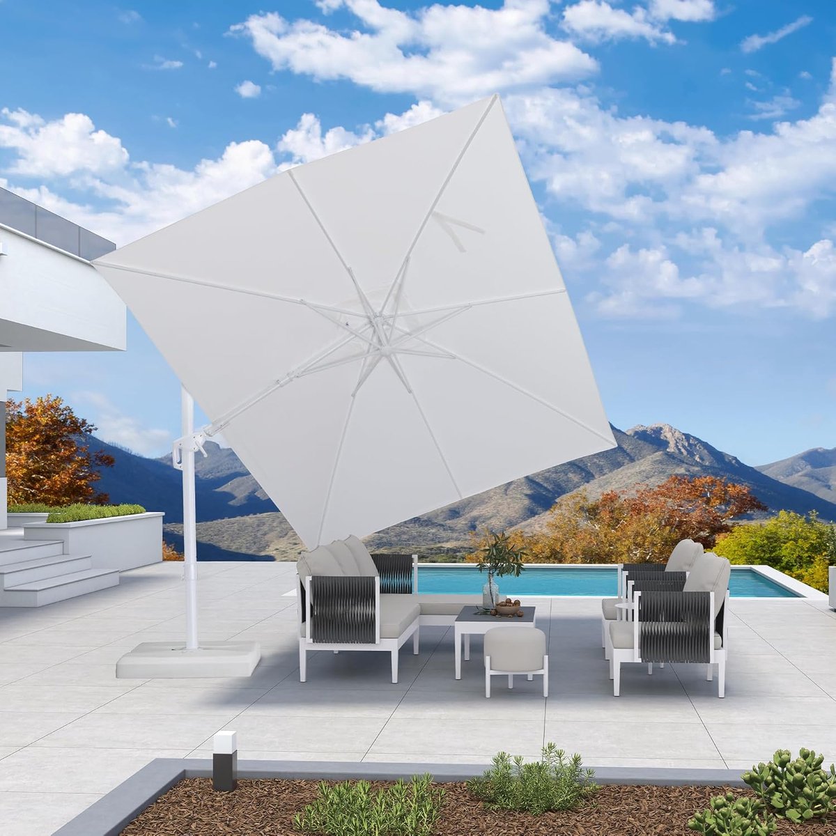 Zweefparasol 300x300 cm - 360° Draaibaar & Kantelbaar met Twist Functie - UV50+ Bescherming - Waterafstotend Polyester - Aluminium Frame Wit - Luxe Tuinparasol voor Terras, Balkon & Tuin | Laura (9505936846957)