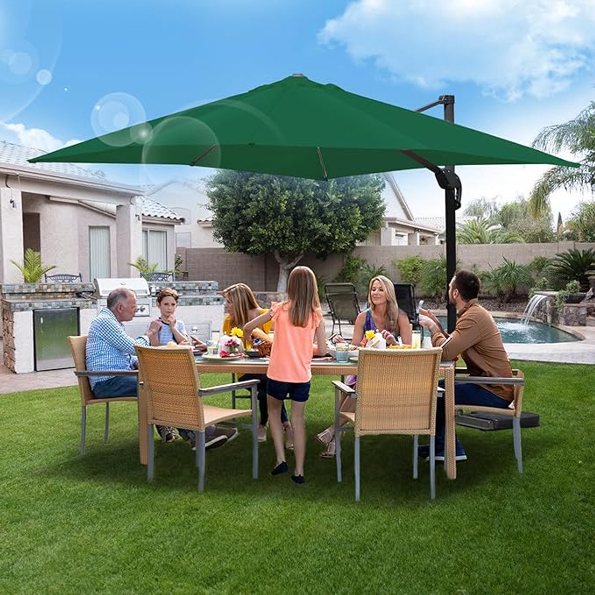 Zweefparasol 300x300 cm - 360° Draaibaar met Voetpedaal & 4-Standen Kantelbaar - UV50+ Waterdicht - Aluminium Frame - Tuin Parasol voor Terras, Balkon en Zwembad - Beige/Groen/Grijs/Rood - Mobili Bella (9502567568715)