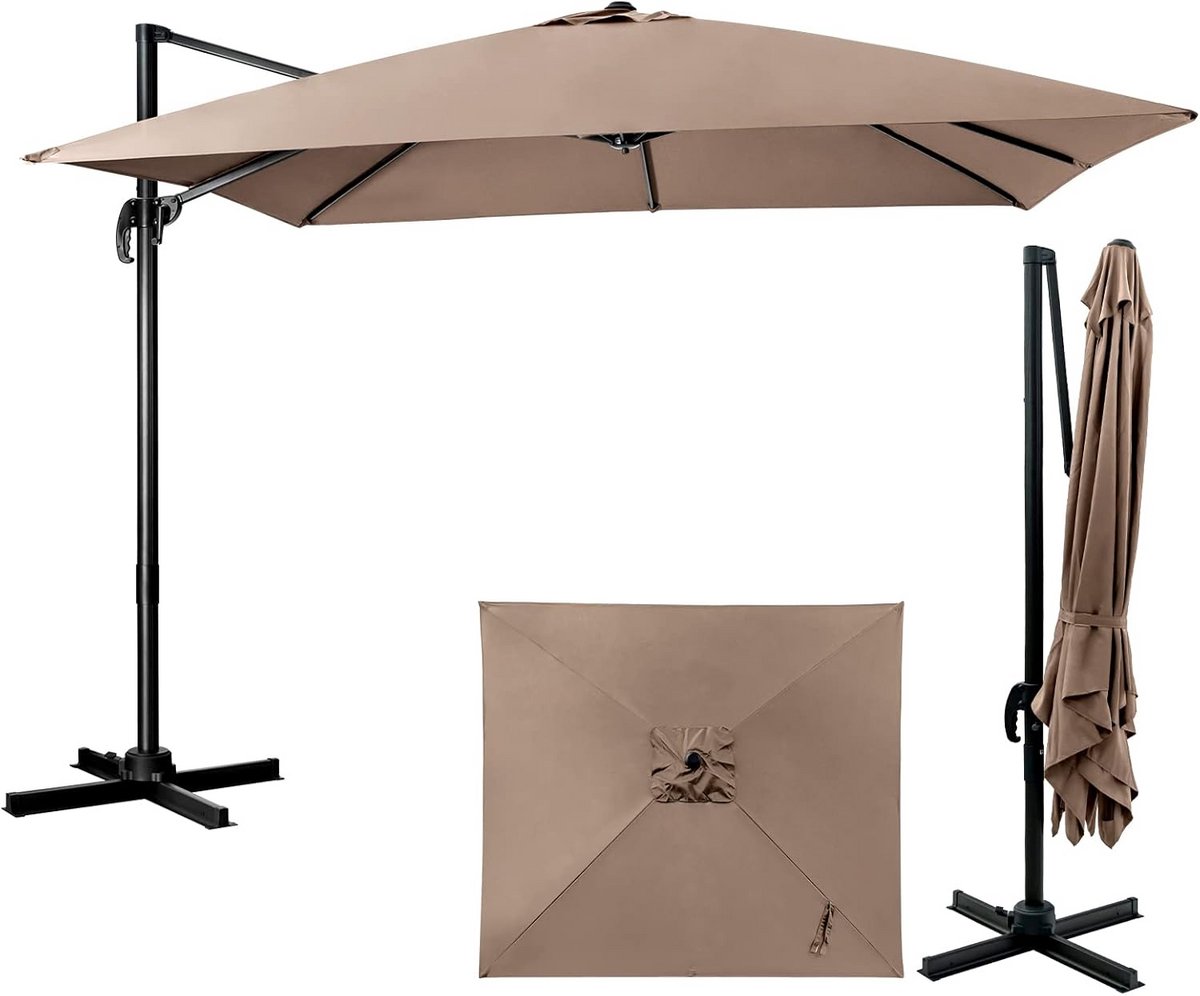 Zweefparasol 300x300 cm Rechthoekig Knikbaar en In Hoogte Verstelbaar met Kruisbasis (9101102404091)