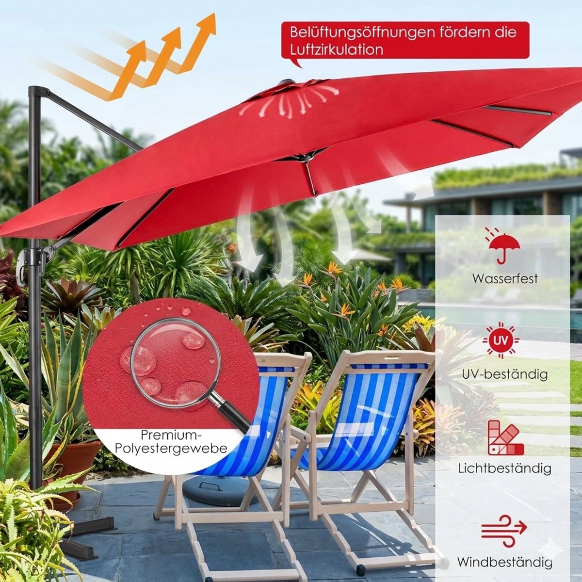 Zweefparasol 300x300 cm Vierkant - - 300x300 cm - Medahomestore (9508298885671)