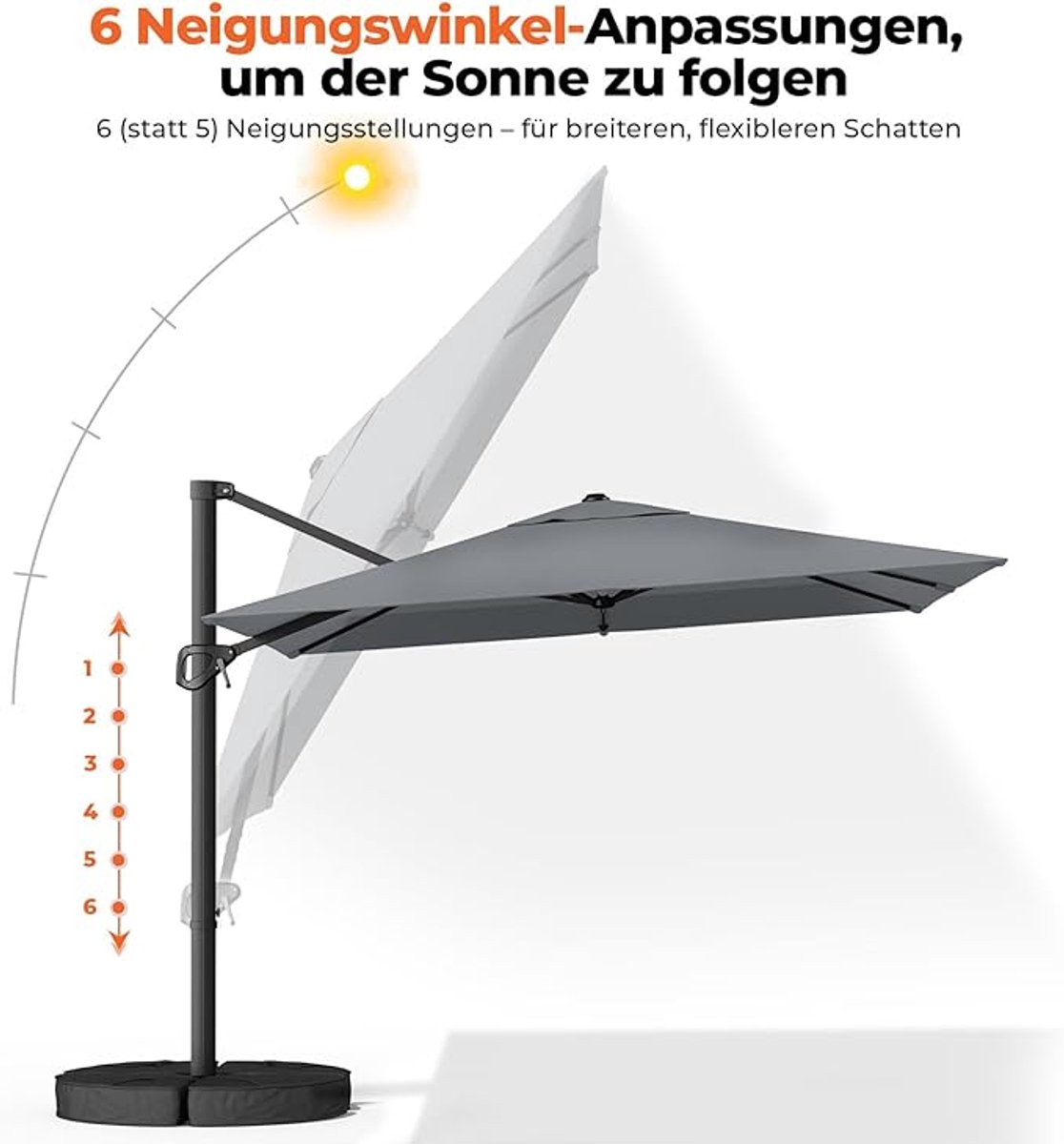 Zweefparasol 300x300 cm Vierkant - 360° Draaibaar, Kantelbaar, Inclusief Zandvoet (118 kg), UV50+ Waterdicht, Aluminium Frame, Grote Terrasparasol voor Tuin & Balkon - Laura (9504531117844)