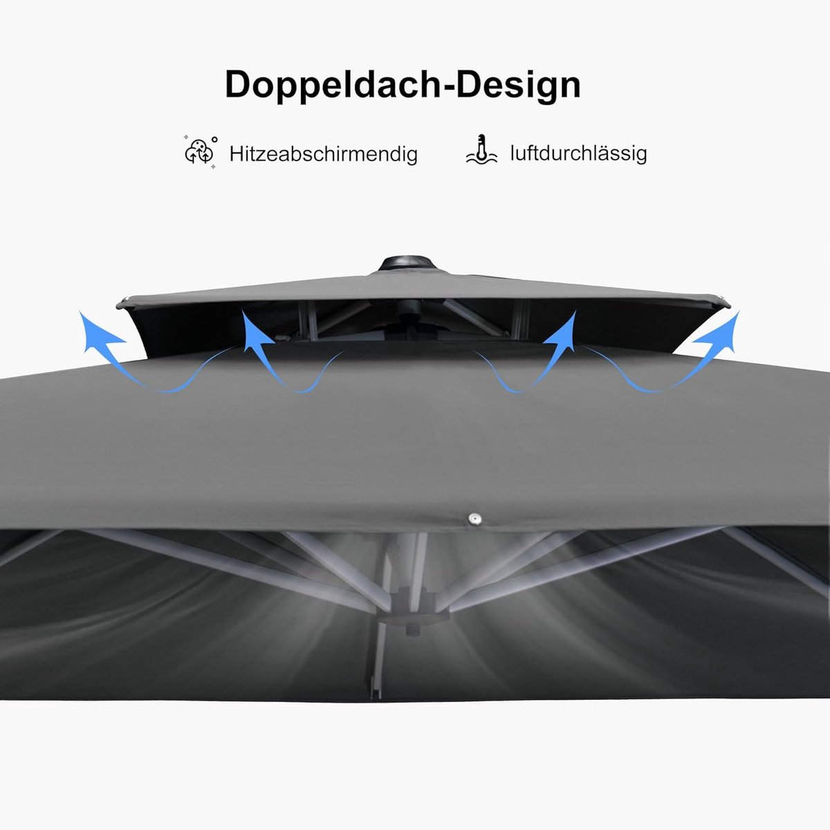 Zweefparasol 300x300 cm XXL - 360° Draaibaar & Kantelbaar met Parasolvoet - UV50+ Waterafstotend Aluminium Tuinparasol met Zwengel - Grijs - Laura (9508872364530)