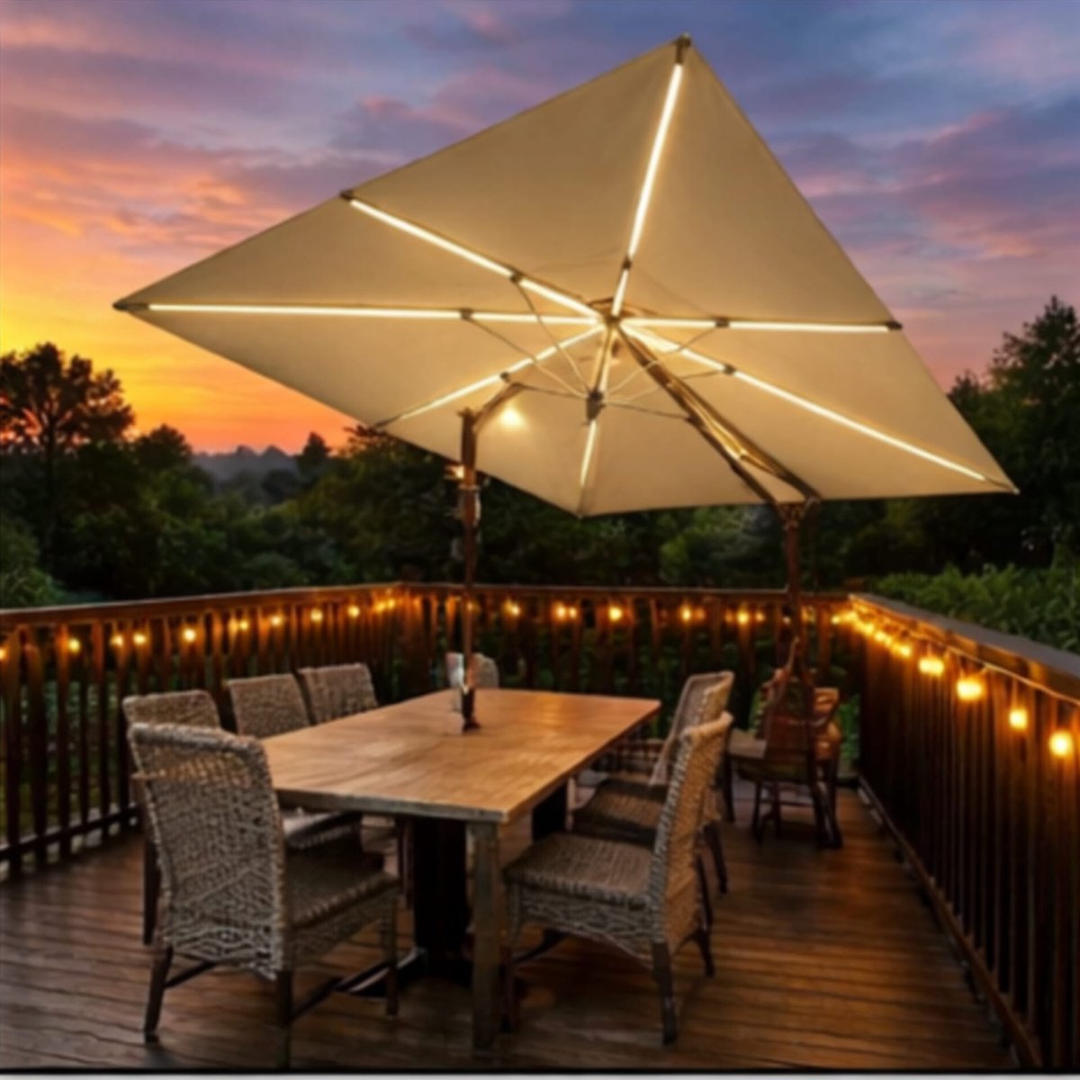 Zweefparasol 300x300 cm met LED - 300x300 cm - Grijs - Novihome (9503583149421)