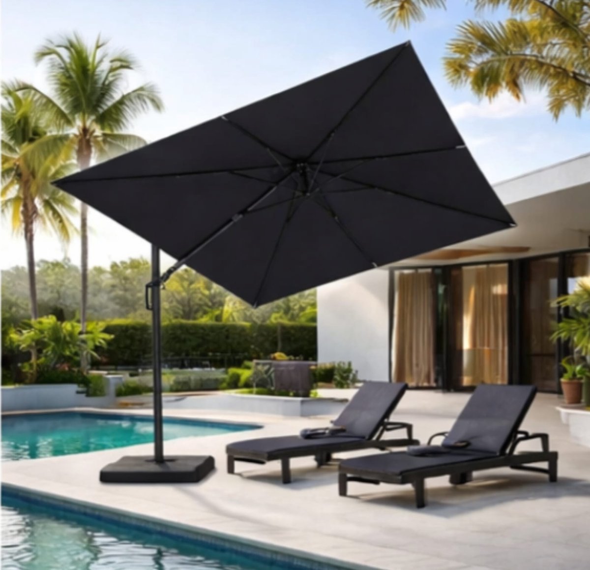 Zweefparasol 300x300 cm met LED - 300x300 cm - Grijs - Novihome (9503852746559)