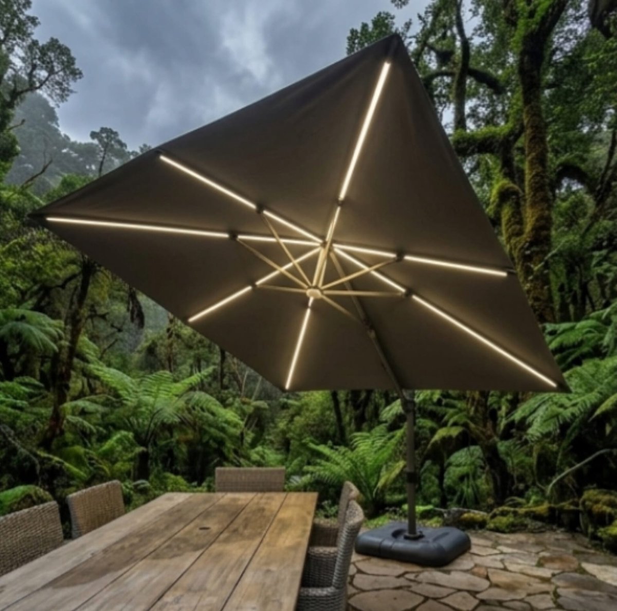 Zweefparasol 300x300 cm met LED - 300x300 cm - Grijs - Novihome (9507258939942)