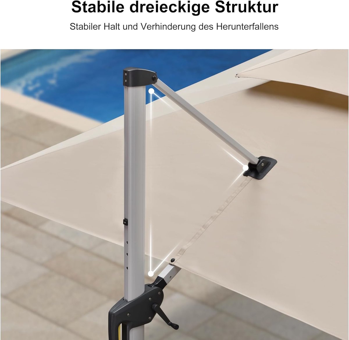 Zweefparasol 300x400 cm Rechthoekig XXL - 360° Draaibaar, Kantelbaar met Zwengel, Dubbel Dak, UV50+ Waterafstotend, Aluminium Frame Beige - Laura (9509366381354)