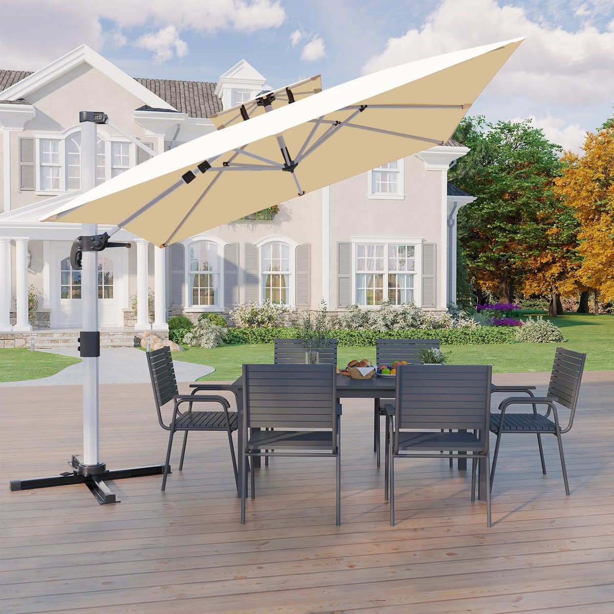 Zweefparasol 300x400 cm XXL - 360° Draaibaar, Kantelbaar, UV50+ Zonwering, Waterafstotend, Aluminium Frame met Beschermhoes - Beige Dubbele Luifel - Laura (9508641637957)