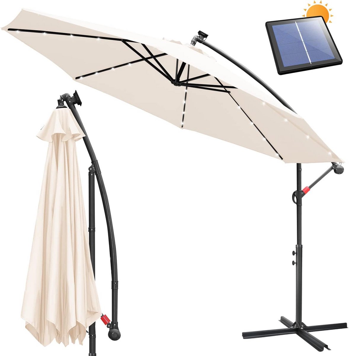 Zweefparasol Aluminium - Tuinparasol - Buiten Zonnen - Waterdichte Voet (9101149386916)