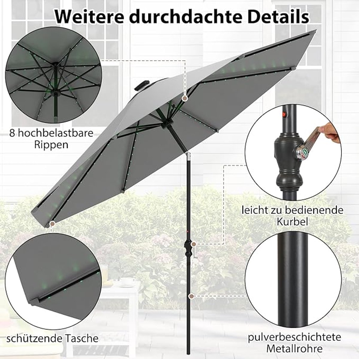 Zweefparasol Bellavero 1,4x2,1 m - Kantelbare Tuinparasol met UV-Bescherming, Solar LED Verlichting, Waterafstotend, Rechthoekig, Verstelbaar 30° - Ideaal voor Terras, Tuin, Café en Strand - 4 Kleu... (9506935432875)