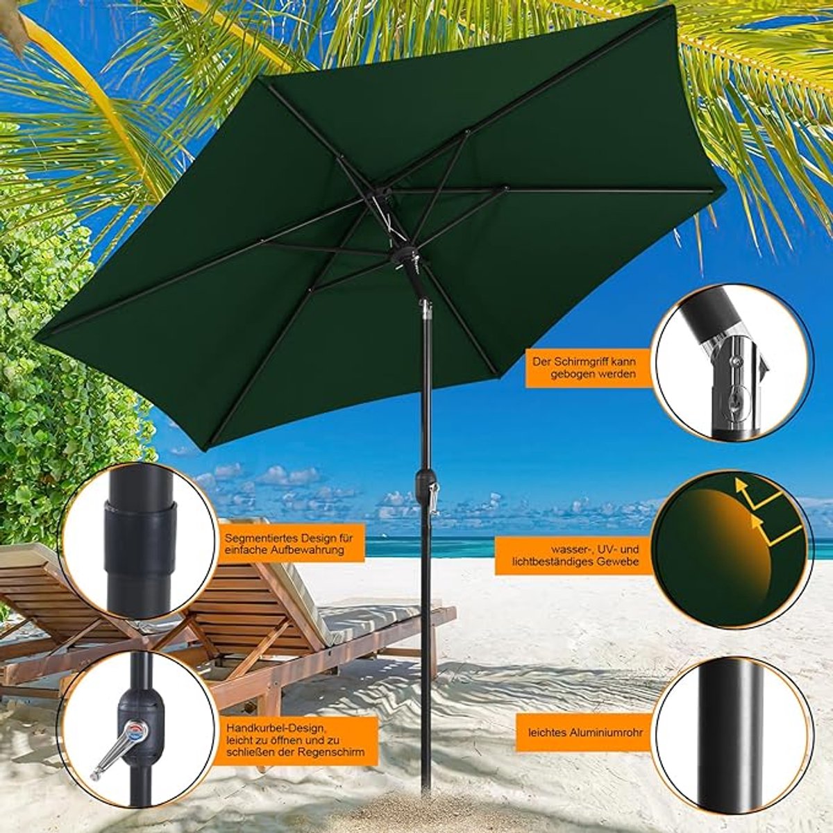 Zweefparasol Depauwonen 300 cm Rond met LED en Zonnepaneel - Aluminium Terrasparasol met Zwengel, Waterafstotend, UV50+ Bescherming, 360° Draaibaar voor Tuin, Balkon en Terras - Navy Blue - Afmetin... (9505287596747)