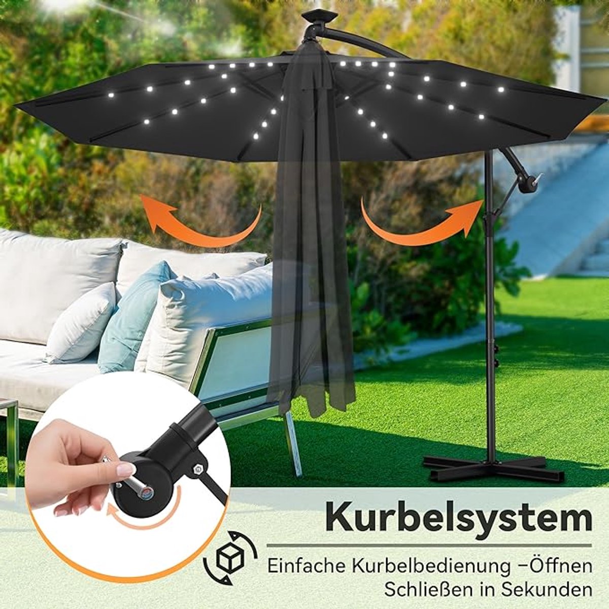 Zweefparasol Depauwonen Ø350 cm - Grote Tuinparasol met Zwengel, UV Bescherming, Waterafstotend Polyester, Aluminium Frame - Balkon, Terras, Strand en Zwembadzonnescherm - Afmetingen op aanvraag - ... (9506547557874)