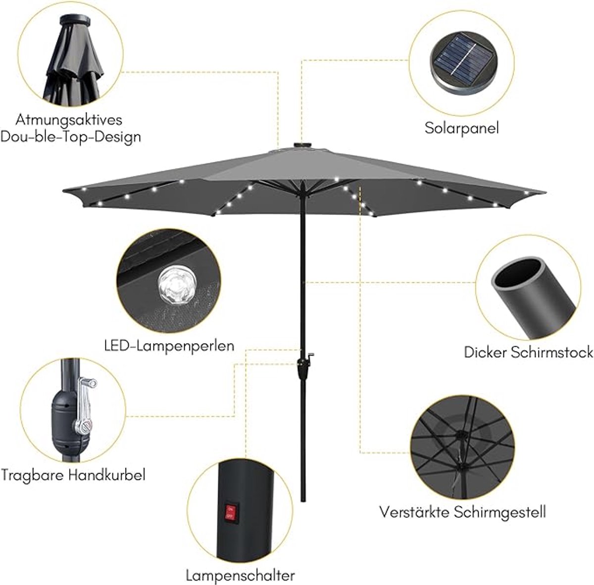 Zweefparasol Depauwonen Ø350 cm - Grote Tuinparasol met Zwengel, UV-bescherming, Waterafstotend Polyester, Aluminium Frame - Balkon, Terras, Strand en Tuinscherm Donkergrijs - Afmetingen op aanvraa... (9502823273964)