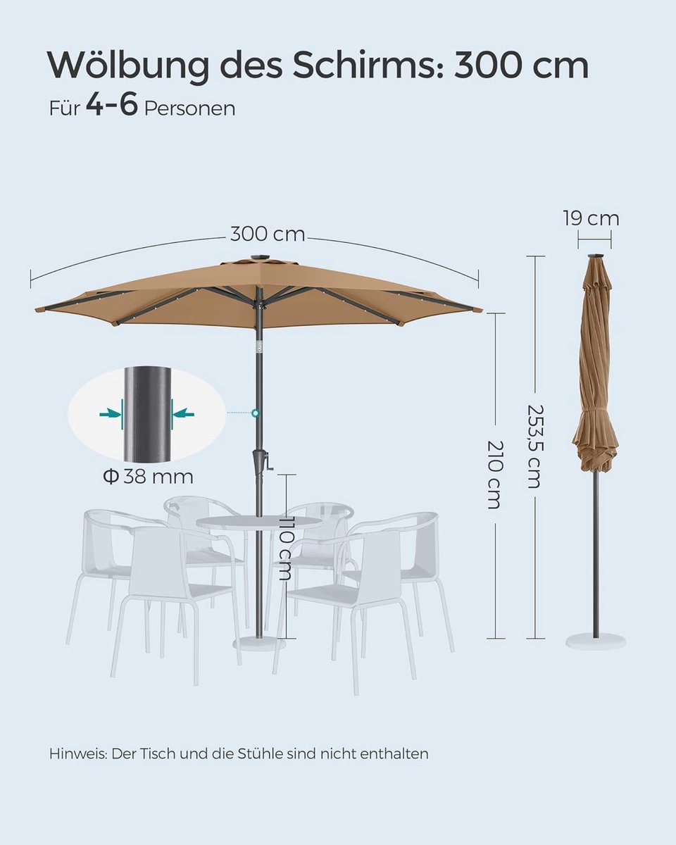 Zweefparasol Depauwonen Ø350 cm - Hangparasol met zwengel, UV-bescherming, waterafstotend polyester, aluminium frame, kantelbaar, rond, voor tuin, terras, balkon, strand en camping - Donkergrijs - ... (9505594842469)