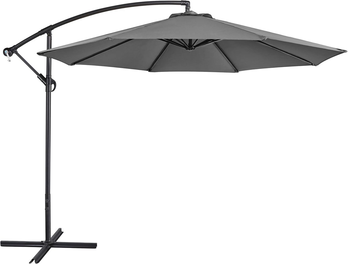 Zweefparasol Grijs 300 cm Diameter UV 50+ Kantelbaar en Traploos Verstelbaar (9101057214592)