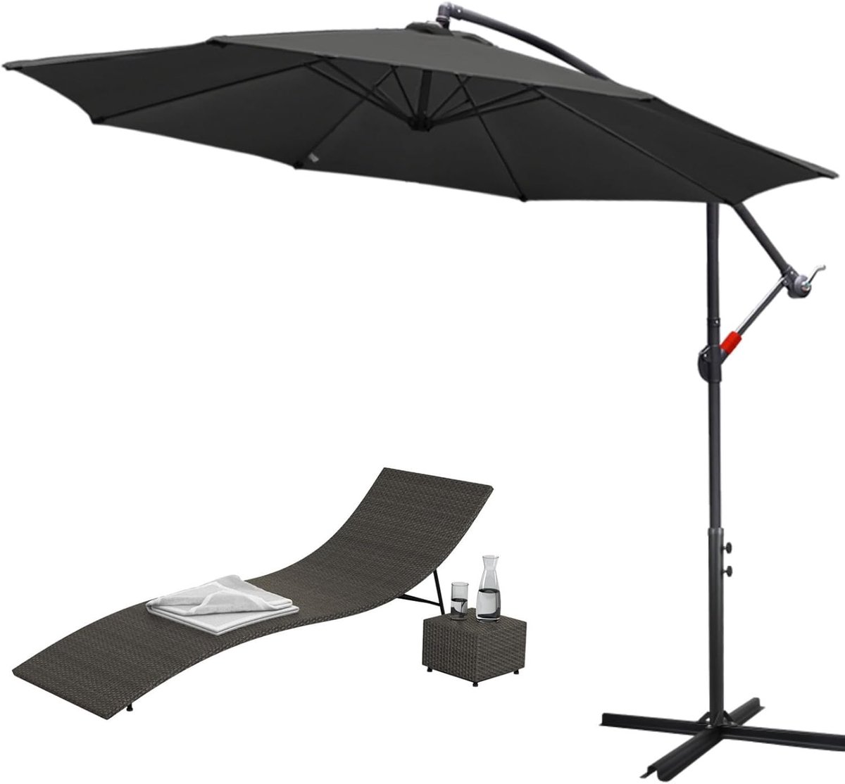 Zweefparasol - Grote Parasol - Terras Bescherming - Traploos Verstelbaar - 350 cm Diameter - Antraciet (9101149389702)