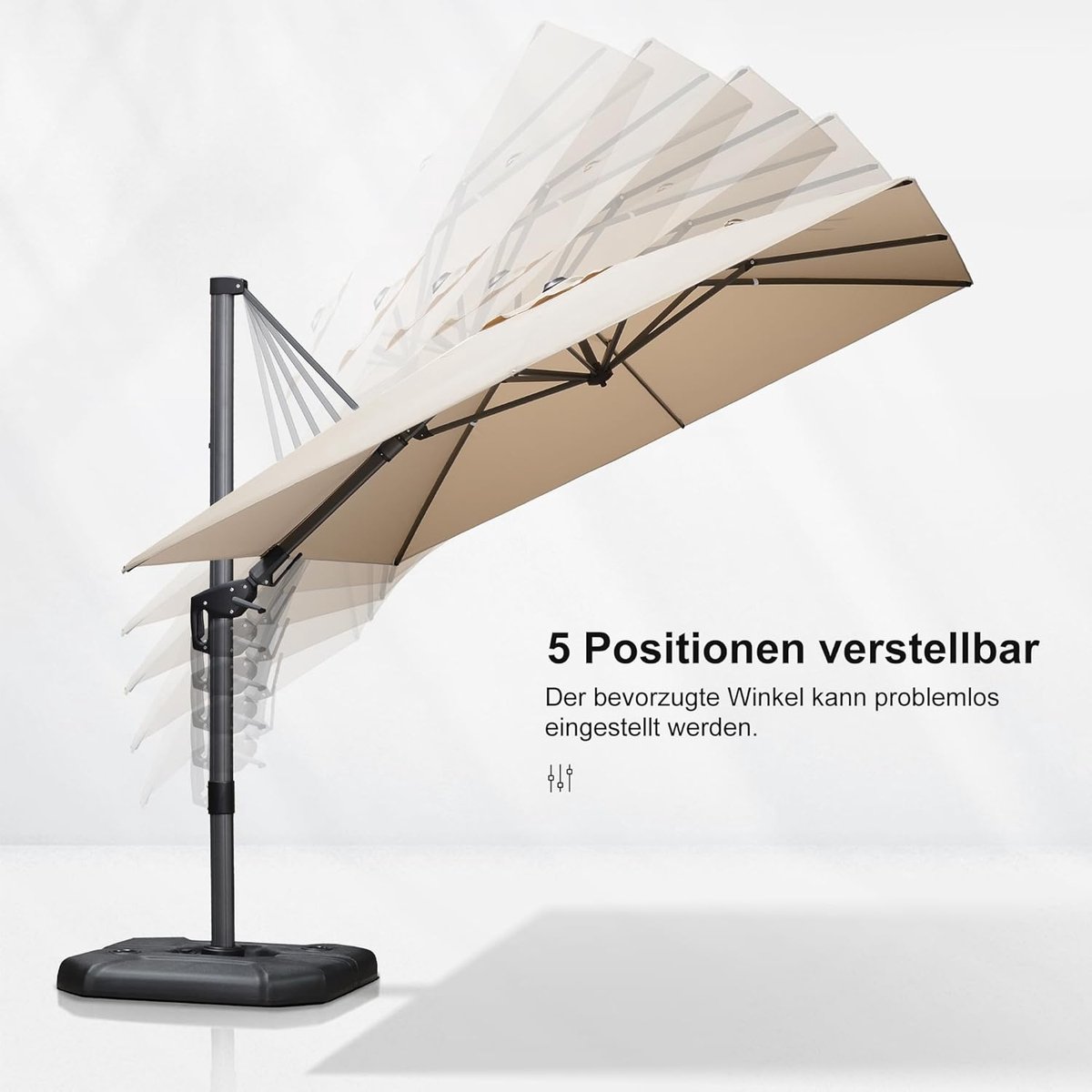 Zweefparasol Kantelbaar 360 cm x 270 cm met Standaard - Groot Aluminium Tuinscherm 360° Draaibaar, UV-Bestendig, Waterafstotend, Rechthoekig Terrasparasol - Laura (9503275972672)