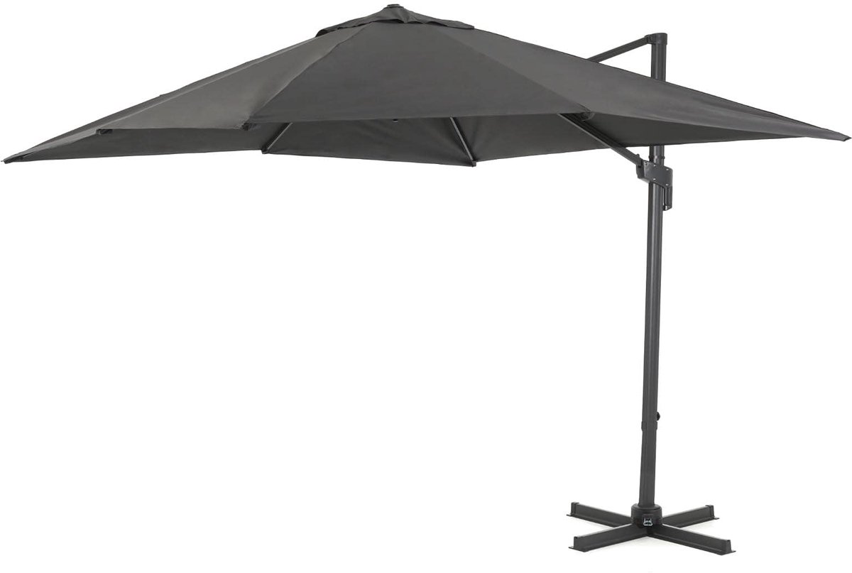 Zweefparasol Kantelbaar Ø 300 cm - Ronde Parasol voor Tuin, Terras en Balkon - Hoogte 240 cm - Stalen Frame - Doek met UV-bescherming - 360° Draaibaar - Donkergrijs (2851362044731)