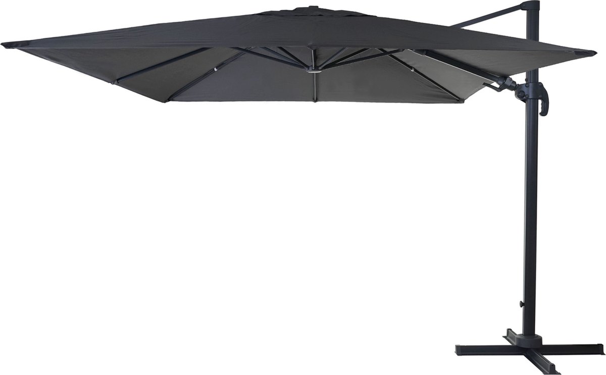 Zweefparasol MCW-A96, 3x3m (Ø4,24m) draaibaar, polyester aluminium/staal 23kg ~ antraciet zonder voet, draaibaar (4057651233246)