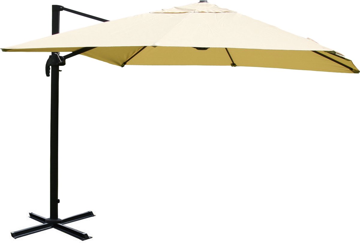 Zweefparasol MCW-A96, parasol 3x3m (Ø4.24m) polyester aluminium/staal 23kg ~ crème zonder voet, draaibaar (4057651221151)