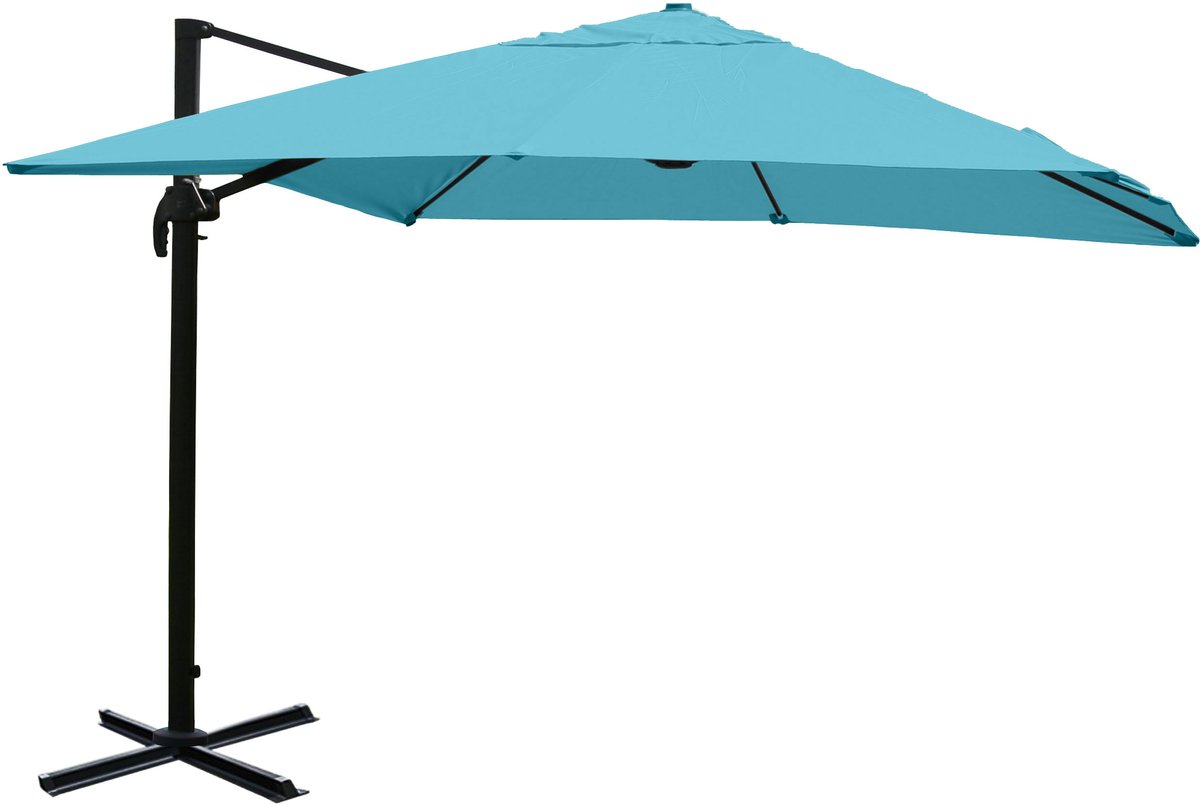 Zweefparasol MCW-A96, parasol 3x3m (Ø4.24m) polyester aluminium/staal 23kg ~ turquoise zonder voet (4057651472249)