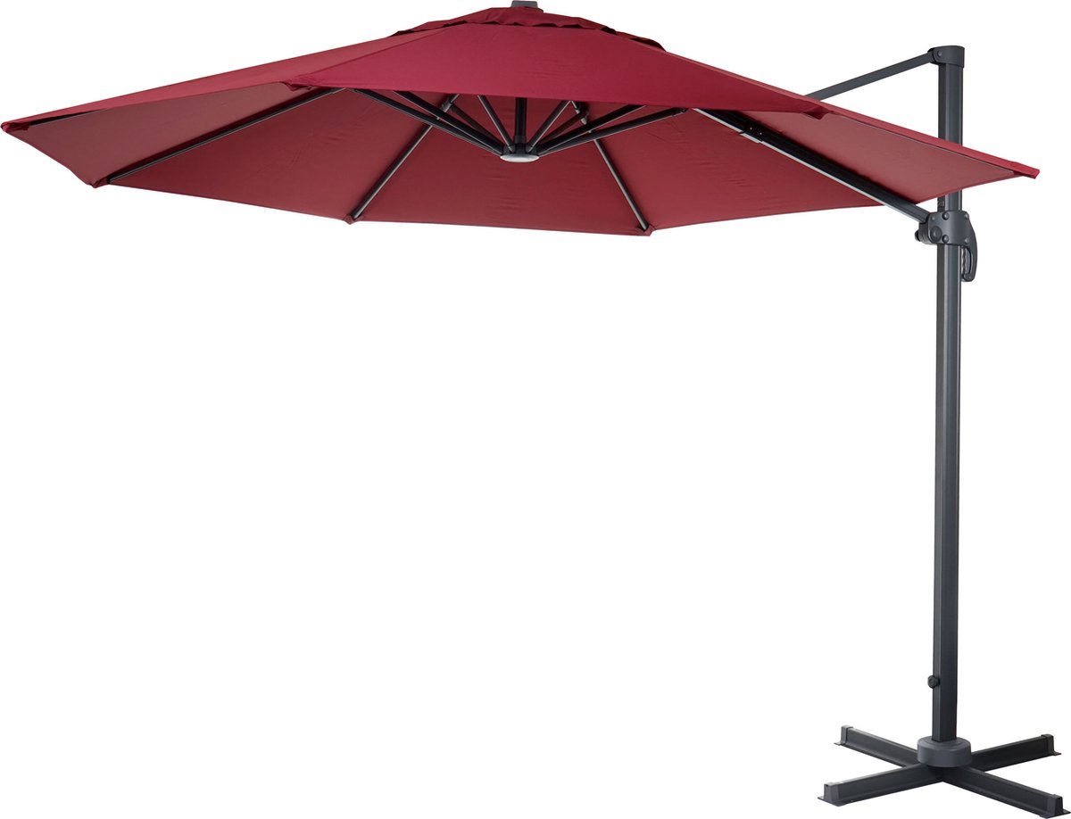 Zweefparasol MCW-A96, parasol, rond Ø 3m polyester aluminium/staal 23kg ~ bordeaux zonder voet (4057651222479)