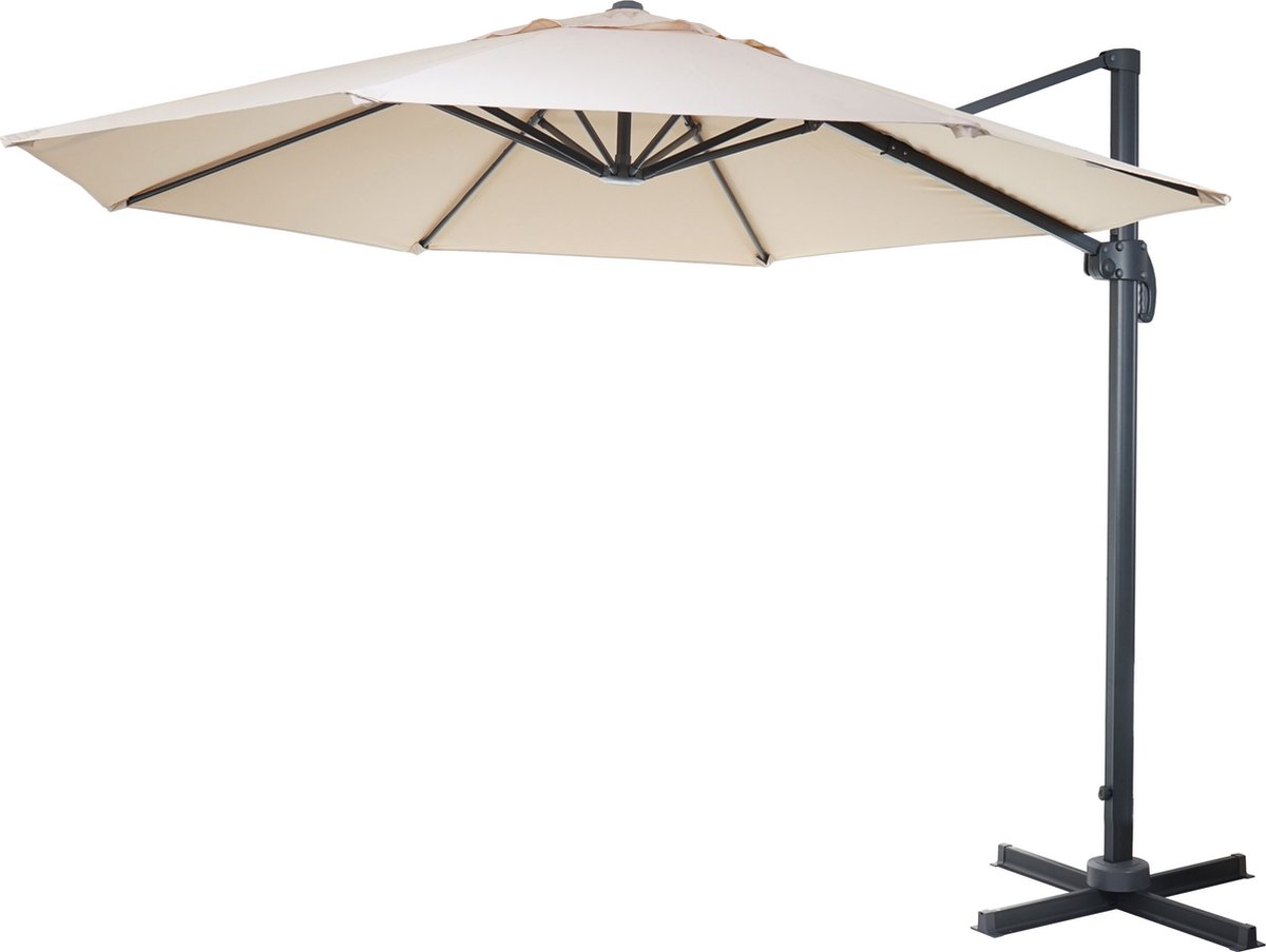 Zweefparasol MCW-A96, parasol, rond Ø 3m polyester aluminium/staal 23kg ~ crème zonder voet (4057651222431)