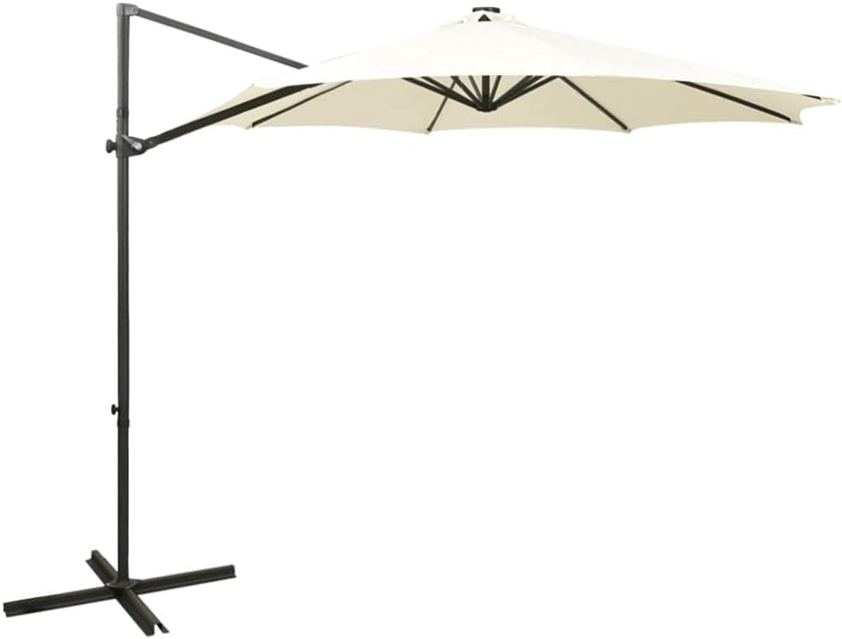 Zweefparasol Met Led - Terrasparasol Buiten - Tuin Zomer - 360 Graden Draaibaar - 300 Cm Diameter - Zandwit (9101162791469)