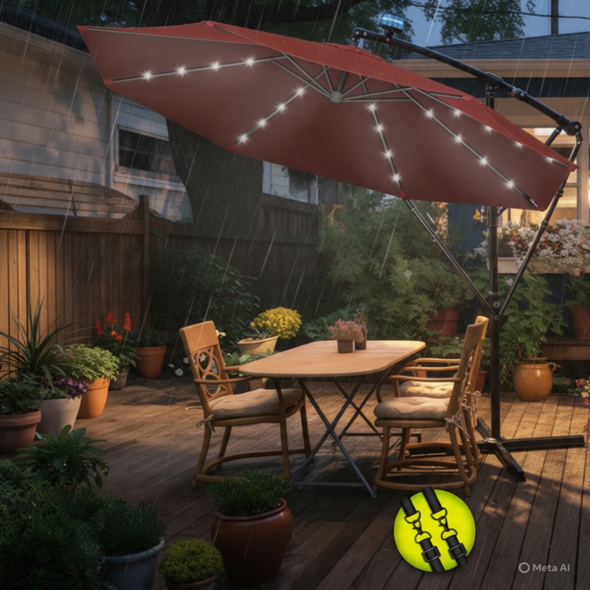 Zweefparasol Ø 300 cm met LED Verlichting & Zonnepaneel - UV50+ Waterafstotend, Kantelbaar, Aluminium Frame, Inclusief Hoes & Standaard - Tuinparasol met Windventilatie - Antraciet - Nicolehome (9503648227651)