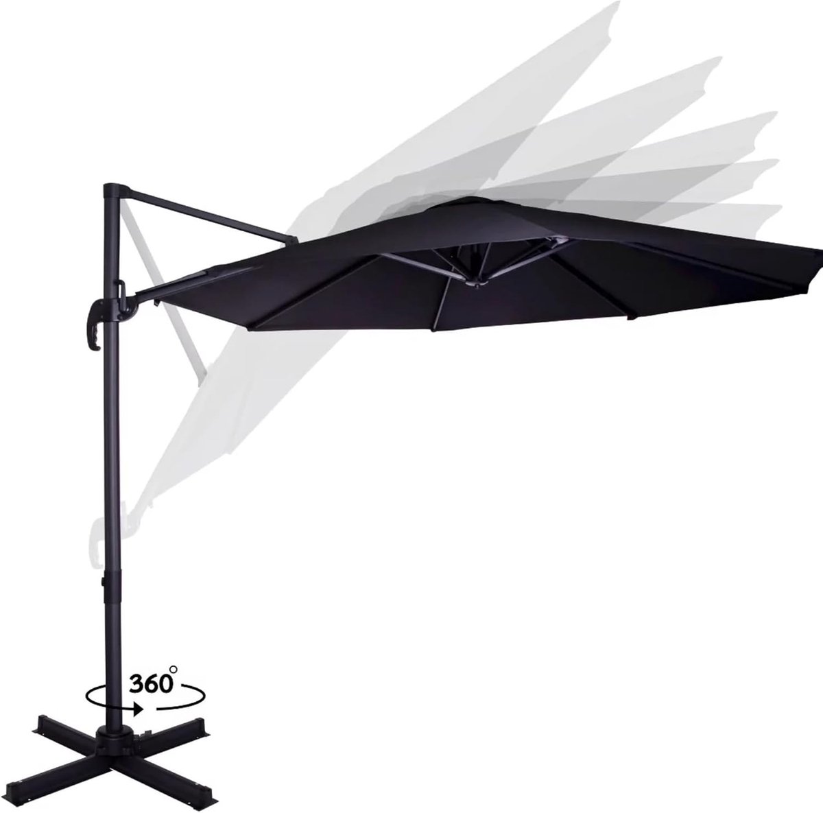 Zweefparasol Ø300cm Antraciet - 360° Draaibaar en Kantelbaar - Inclusief Beschermhoes (9101145102589)
