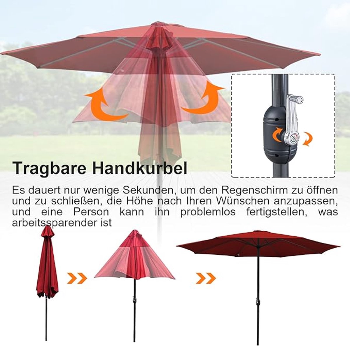 Zweefparasol Ø350 cm Hangparasol met UV-bescherming, LED-verlichting op Zonne-energie, 8 Baleinen, Aluminium Frame - Parasol voor Tuin, Balkon, Terras, Strand en Camping - Afmetingen op aanvraag - ... (9504814269277)
