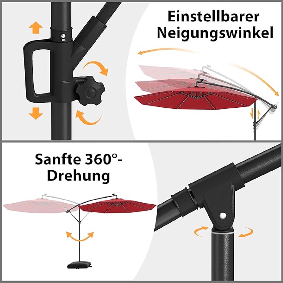 Zweefparasol Ø350 cm Hangparasol met Zwengel, UV-bescherming, Waterafstotend & Stevig Aluminium - Voor Balkon, Tuin, Terras, Strand en Camping - Afmetingen op aanvraag - Depauw (9505355912677)