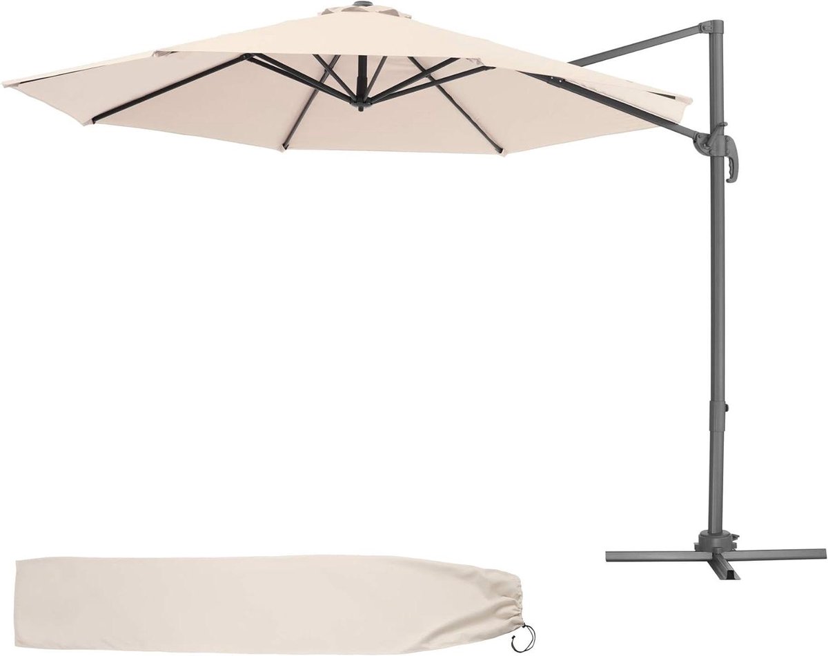 Zweefparasol - Parasol met zijmast - Schaduw Creëren - 360 graden draaibaar - 300 cm diameter - Beige (9101245234890)