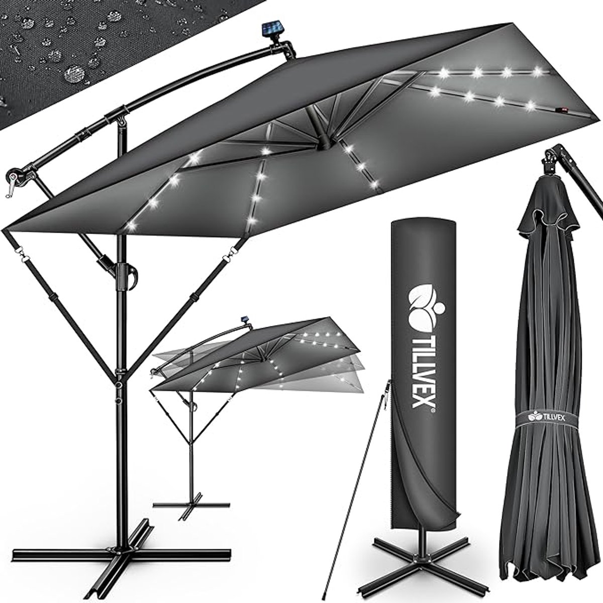 Zweefparasol Rechthoekig 330 cm - 235x235 cm Tuinparasol met UV-bescherming UPF 50+ - 360° Draaibaar & Kantelbaar (90-135°) - Aluminium Frame - Waterdichte Hoes - Crank Systeem - Mobili Bella (9509676184553)