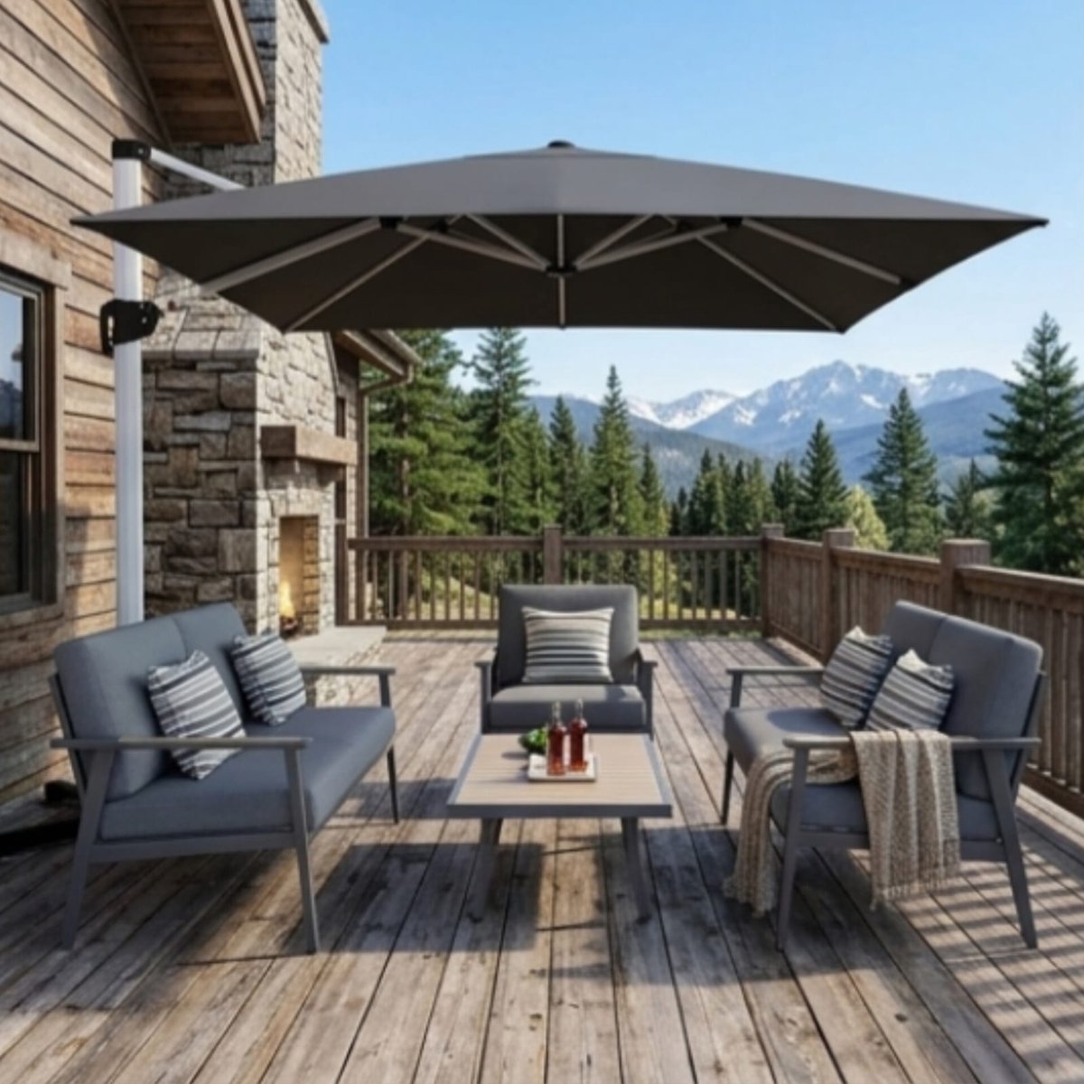 Zweefparasol Rechthoekig 400x300 cm, 360° - 400x300 cm - Grijs - Novihome (9504511725175)