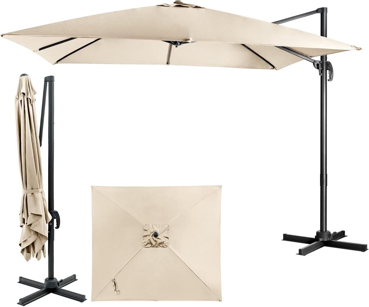 Zweefparasol Rechthoekig - Balkonparasol Tuinparasol - Buiten Ontspannen - Stabiele Voet - 300 x 300 cm - Beige (9101399021490)