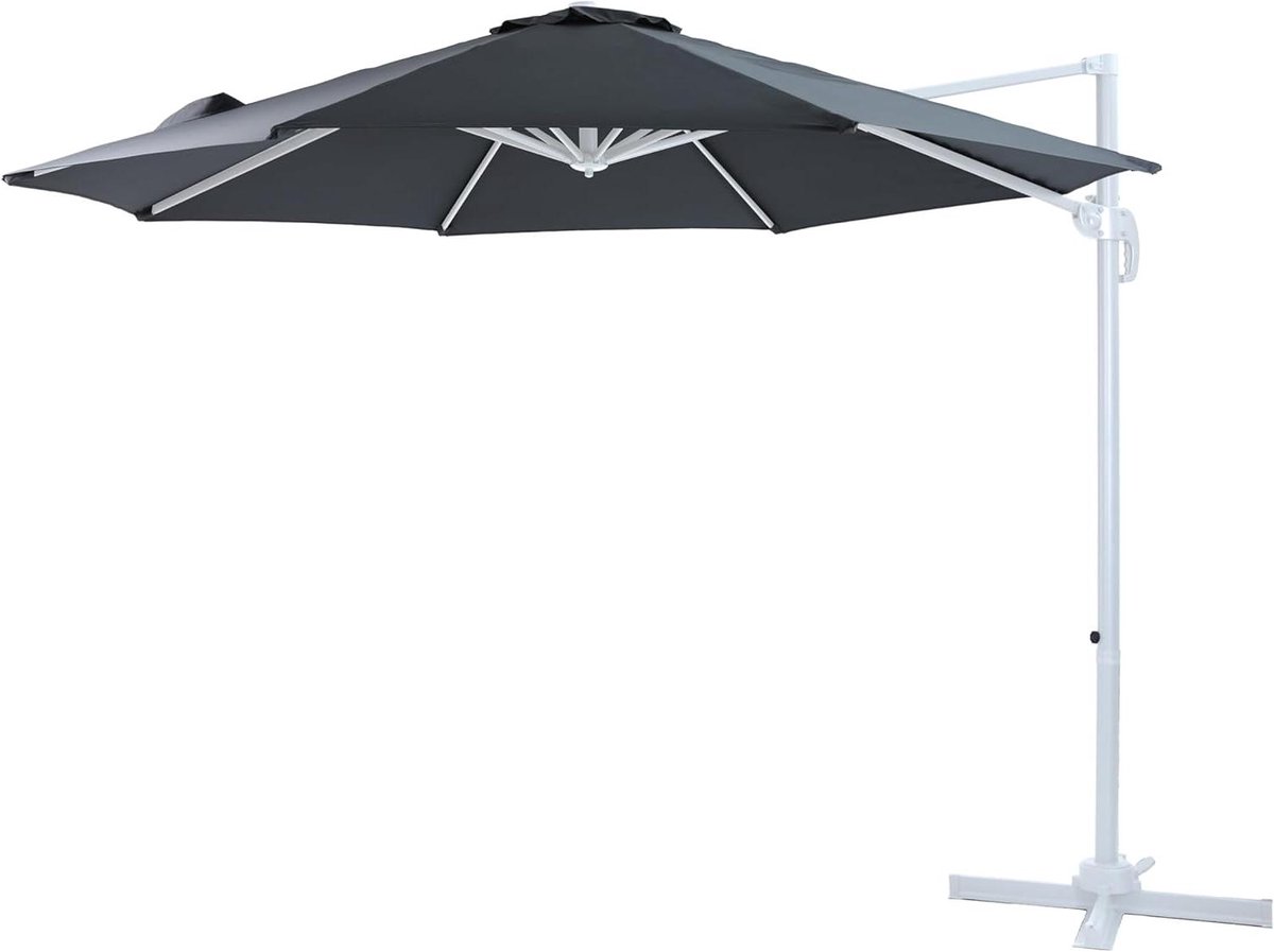 Zweefparasol Rond - Parasol Tuin - Schaduw Creëren - 360 Graden Draaibaar - Ø 300 cm - Wit/Grijs (9101472677385)