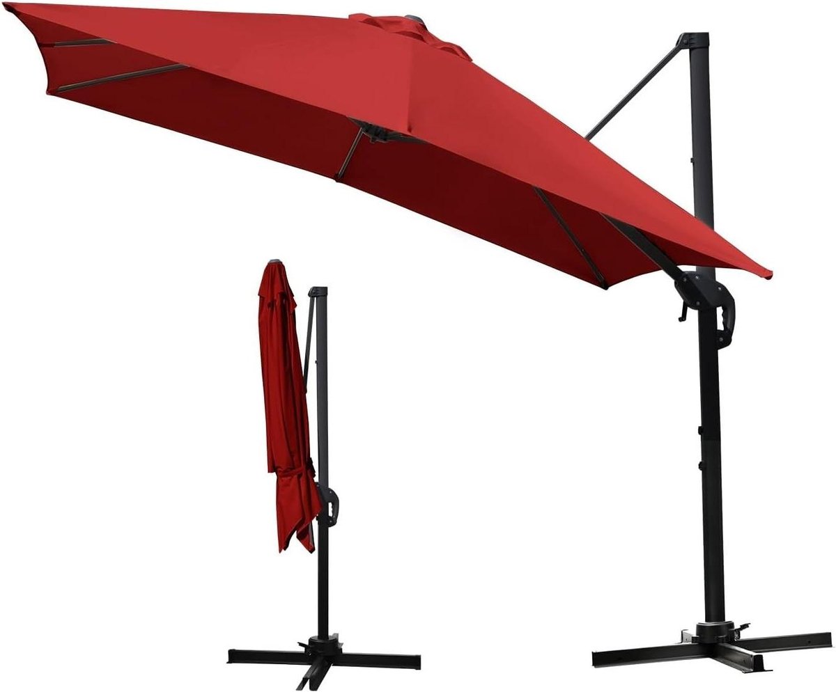 Zweefparasol - Tuinparasol Scherm - Terras Beschermen - 360 Graden Draaibaar - Ø 300 cm - Rood (9101473914700)