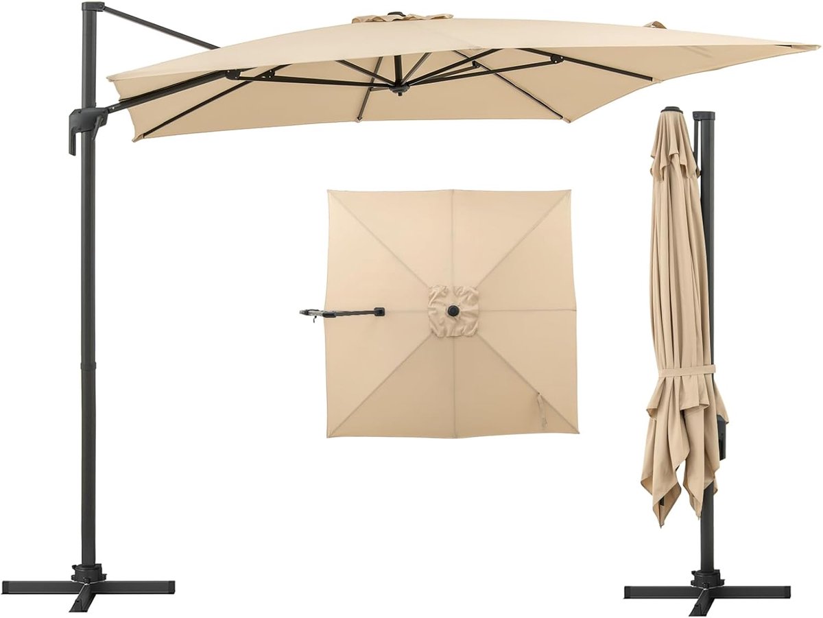 Zweefparasol - Tuinparasol Terrasparasol - Buiten Zonnen - 360 Graden Rotatie - 300 cm Doorsnede - Beige Grijs (9101155542078)