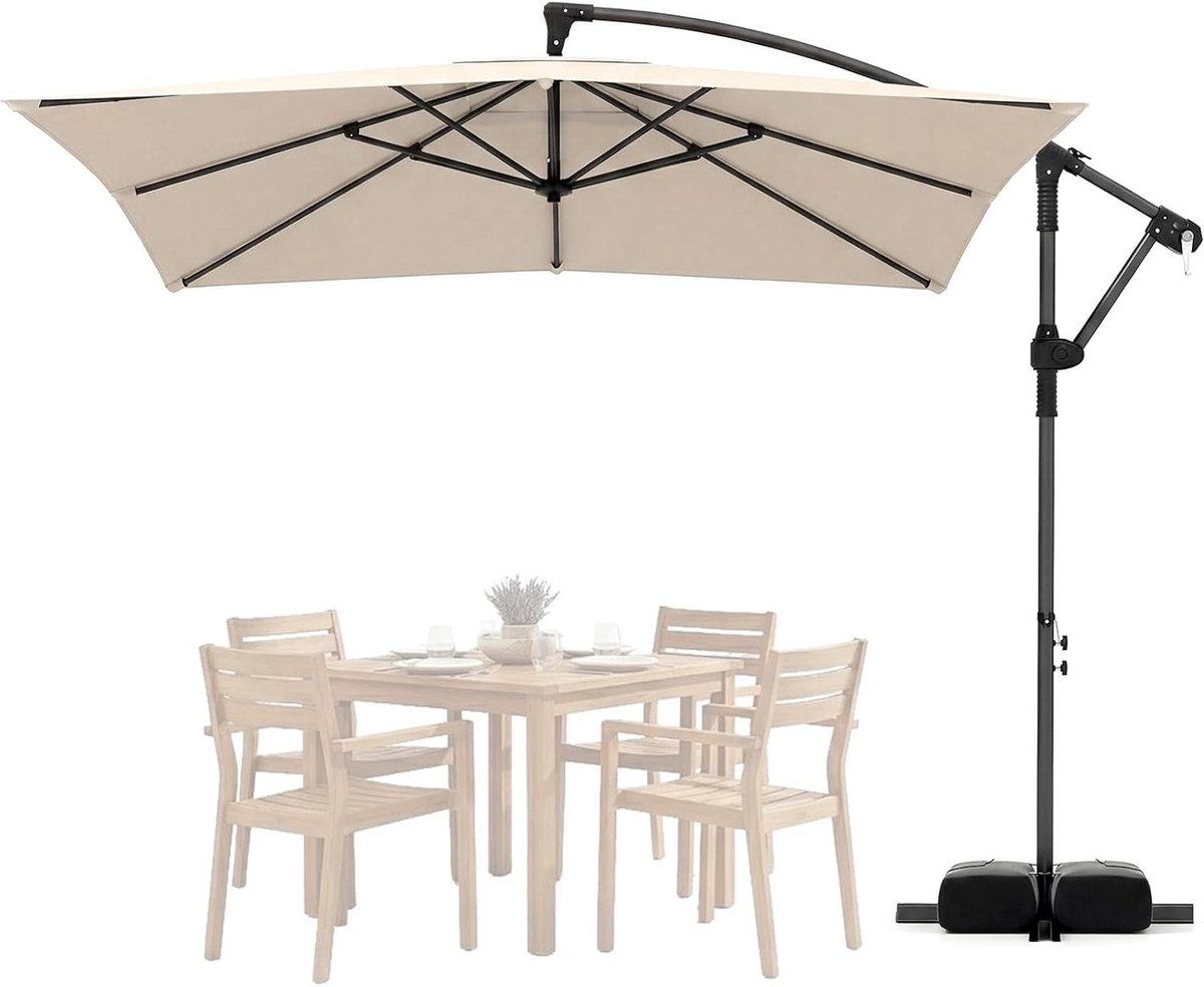 Zweefparasol Vierkant - Terrasparasol Tuin - Buiten Genieten - 360 Graden Draaibaar - 250 x 250 cm - Beige (9101216874124)