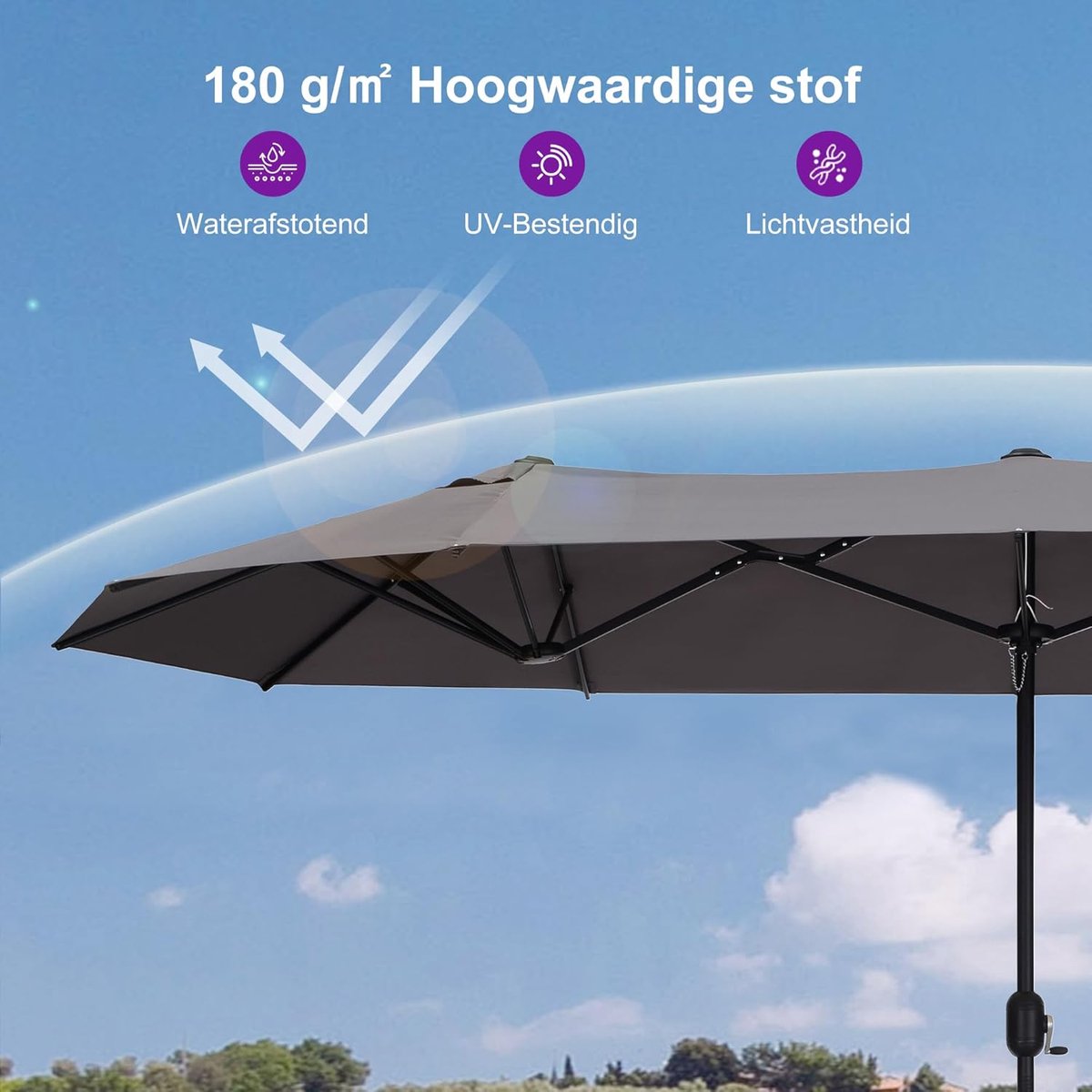 Zweefparasol XL 425x245 cm Rechthoekig UV-bestendig Aluminium Frame met Slingermechanisme en Zandzakken - Inclusief Parasolvoet - Mobili Bella (9505681322133)