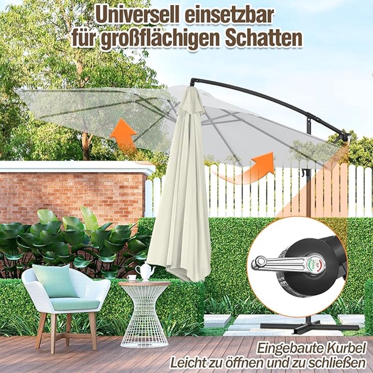 Zweefparasol met LED Depauwonen Ø300 cm - Luxe Hangparasol met Zwengel, Kantelbaar en UV-bescherming - Parasol voor Tuin, Terras, Balkon & Strand - Aluminium Frame, Donkergrijs - Afmetingen op aanv... (9505129677719)