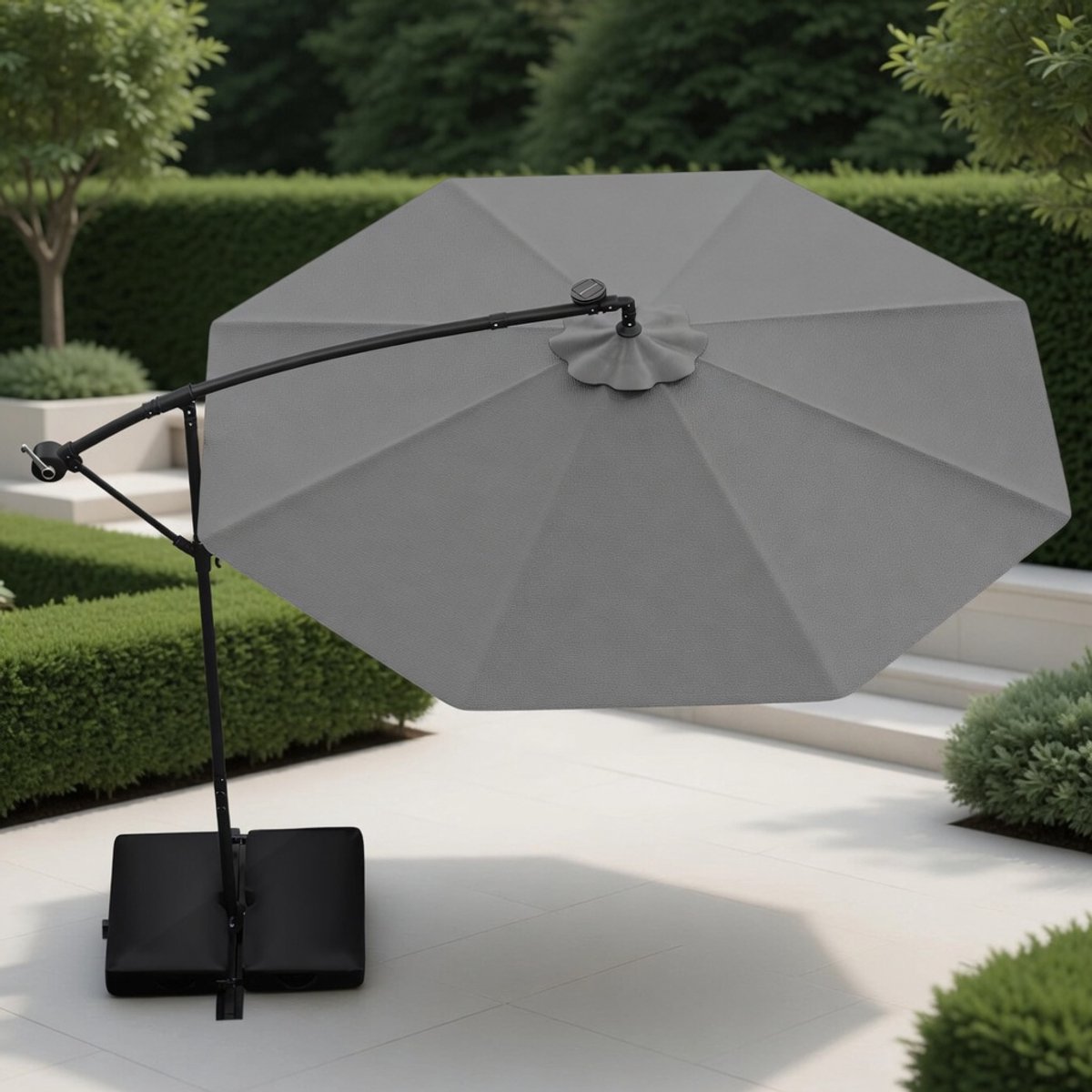 Zweefparasol met LED Solar Verlichting 300 cm - Mobili Bella Luxe Tuinparasol met Zwengel, UV-Bescherming, Waterafstotend Polyester, Inclusief Standaard en Zandzakken - Hangparasol voor Tuin, Terras & Zwembad (9509992716919)