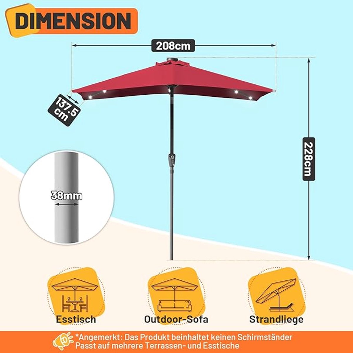 Zweefparasol met LED Verlichting op Zonne-energie Ø300 cm - Bellavero Premium Aluminium Parasol Beige, Kantelbaar & In Hoogte Verstelbaar, UV40+ Bescherming, Waterafstotend, 8 Baleinen, Inclusief K... (9509468621853)