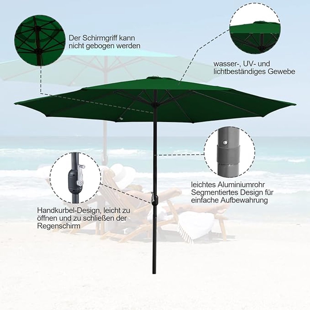 Zweefparasol met LED verlichting op zonne-energie - Bellavero 300 cm Achthoekige Hangparasol Taupe met 32 LED-lampjes, UPF 50+ Zonbescherming, Rotatiekanteling, Met Standaard voor Balkon, Patio, Te... (9506541727327)