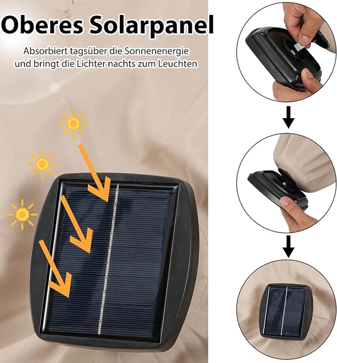 Zweefparasol met LED verlichting op zonne-energie - Bellavero 300 cm D-Parasol met 32 LED-lampjes, UPF 50+ Zonbescherming, Handmatige Kanteling, Met Standaard voor Balkon, Patio, Terras & Tuin - Be... (9507765866441)