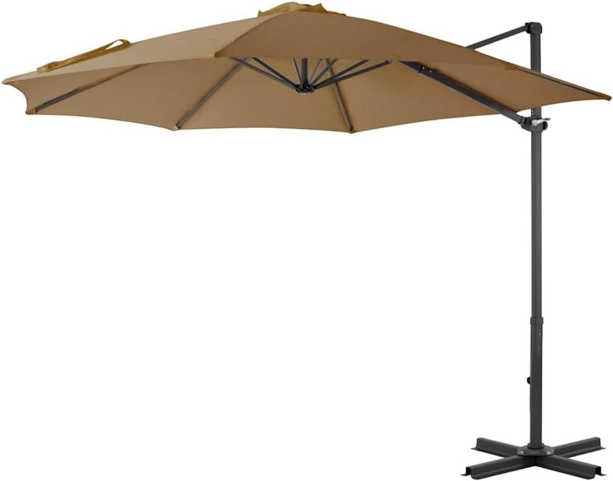 Zweefparasol met Voet - Hangparasol Tuinparasol - Terras en Tuin - 360 Graden Draaibaar - 3 Meter Diameter - Taupe (9101195538796)