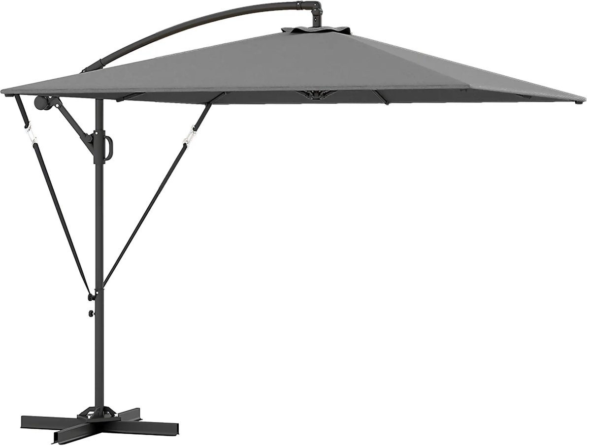 Zweefparasol met Voet - Ø 260 cm - Vierkant - Waterdicht - Kantelbaar - Verstelbare Hoogte - Grijs (8721264199690)