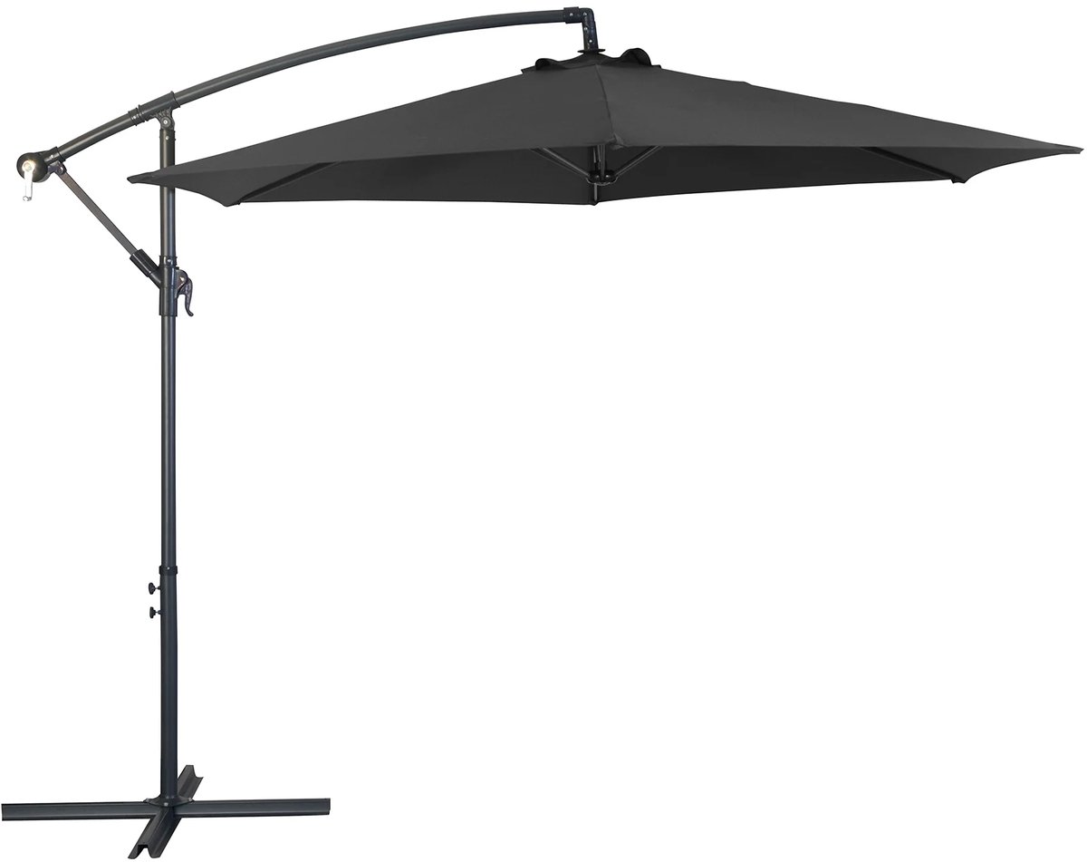 Zweefparasol met Voet - Ø 360 cm - Waterdicht - Kantelbaar - Verstelbare Hoogte - Grijs (8721264199713)