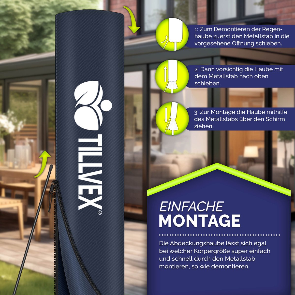tillvex® Premium Alu Parasol 330 cm + Afdekking & Windbescherming | Zweefparasol 6-voudig verstelbaar met zwengel | Tuinparasol 360° draaibaar kantelbaar klapbaar | UV50+ waterdicht, Groß (4262436442342)